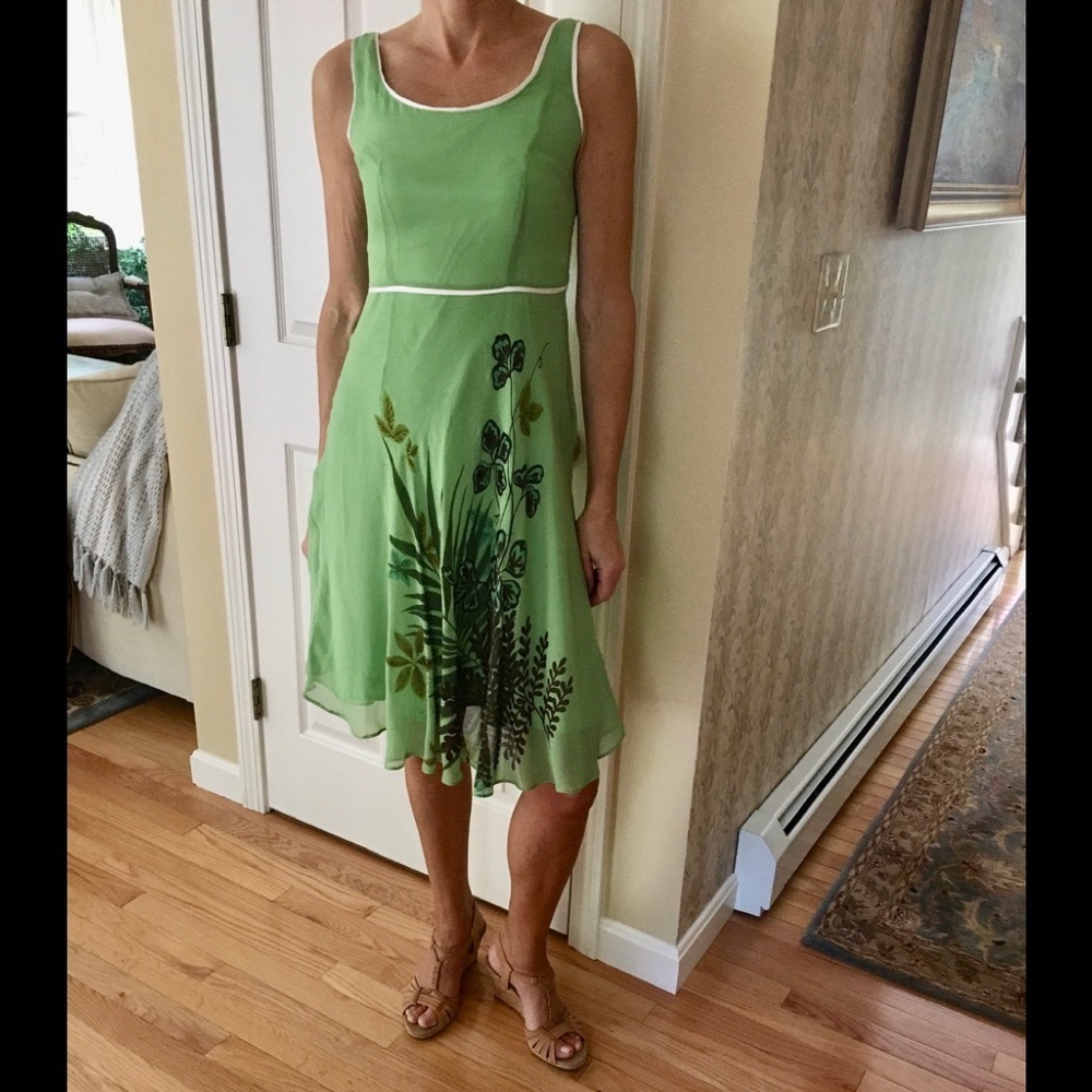 Green Silk with Chiffon overlay Dress
